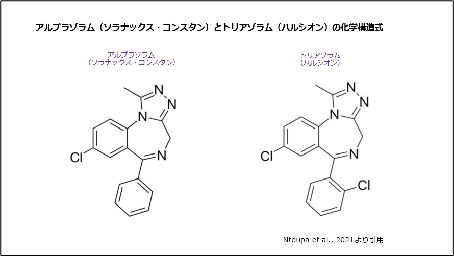 アルプラゾラム(ソラナックス・コンスタン)はトリアゾラム(ハルシオン)の化学構造式