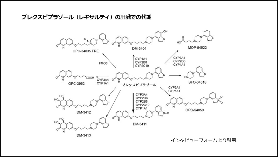 ブレクスピプラゾール(レキサルティ)の肝臓での代謝