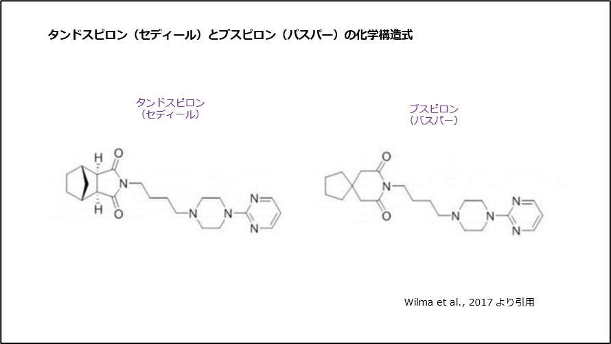 タンドスピロン(セディール)とブスピロン(バスパー)の化学構造式