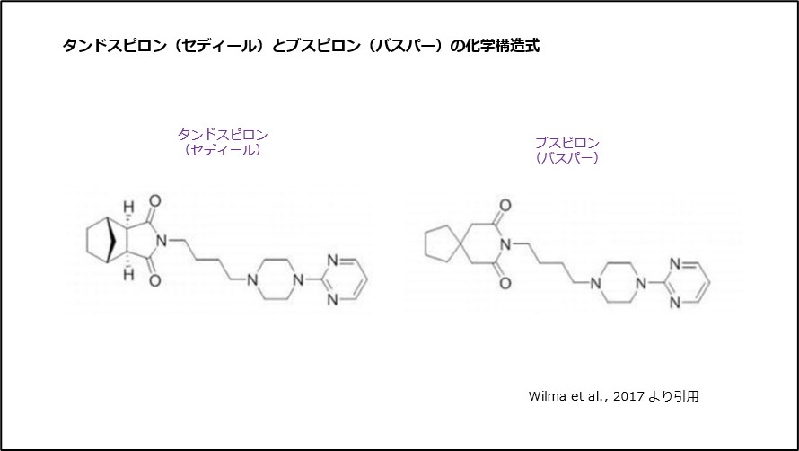 タンドスピロン（セディール）とブスピロン（バスパー）の化学構造式